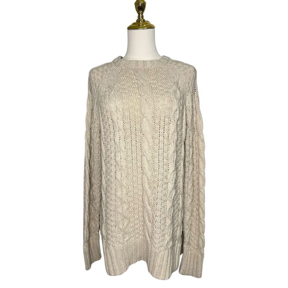 Show‎ Me Your Mumu Women’s Small Clark Cable Knit Sweater White Truffle Crewneck